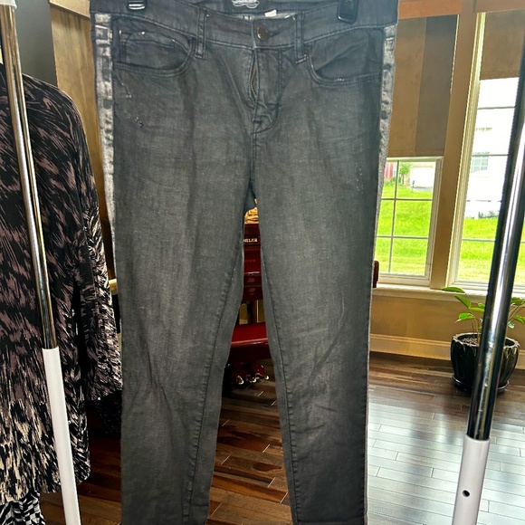 BEBE BLACK WASHED JEANS WITH SILVER METALLIC - Picture 1 of 4